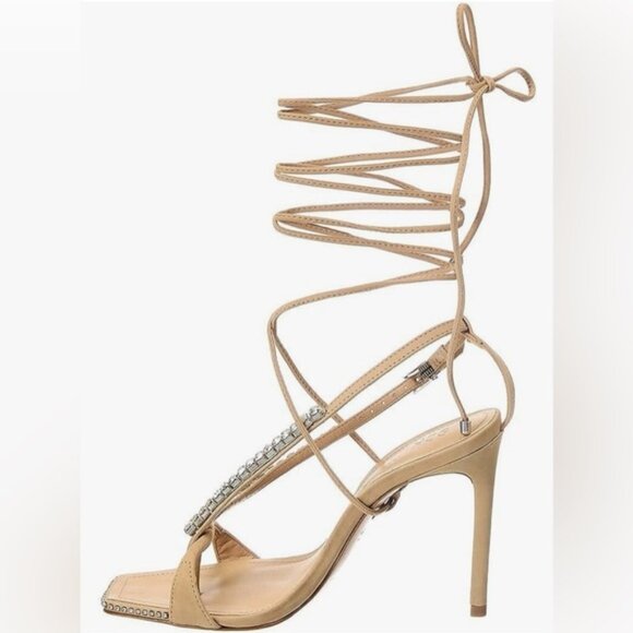 Schutz Leather Vikki Crystal Strappy Heels Sandals heels Beige Suede Crystal 6.5 - Picture 4 of 13